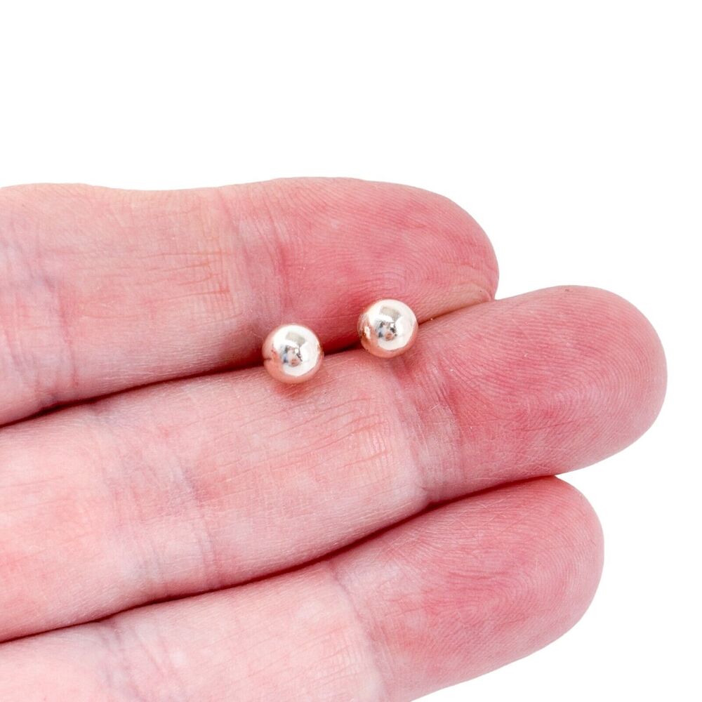 Vintage Sterling Silver 925 6mm Rose Gold-Tone Ball Stud Earrings